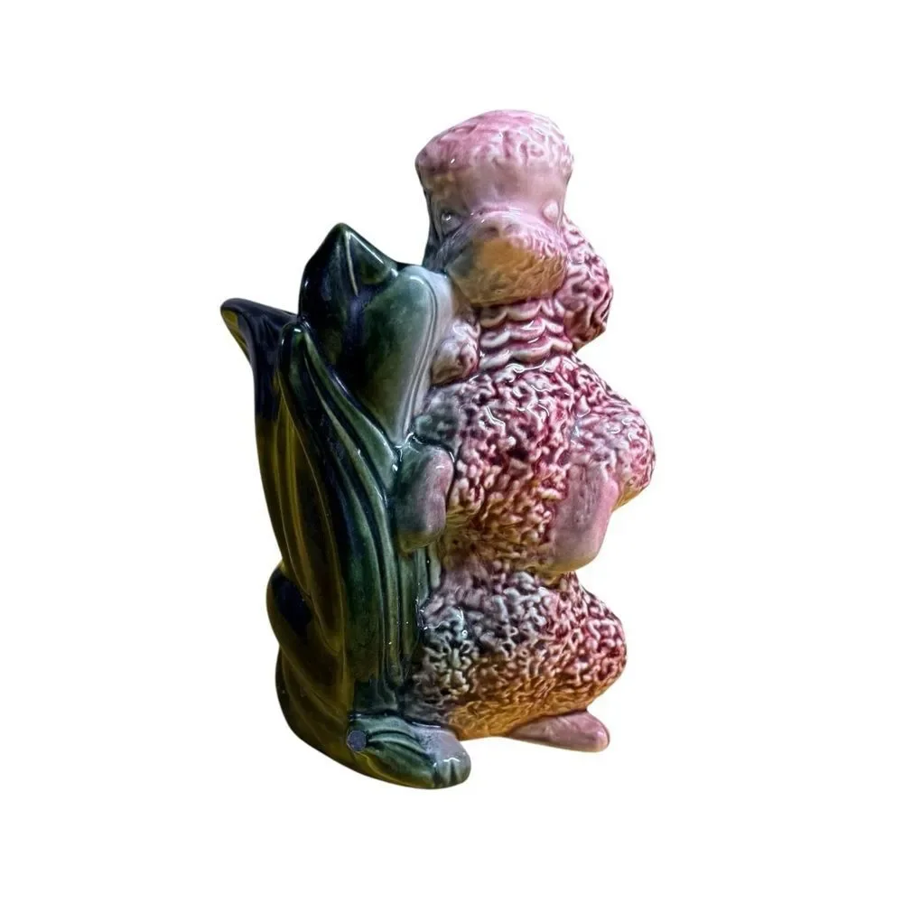 Vintage Hull Pottery Poodle Planter #114 Pink Green Drip Glaze